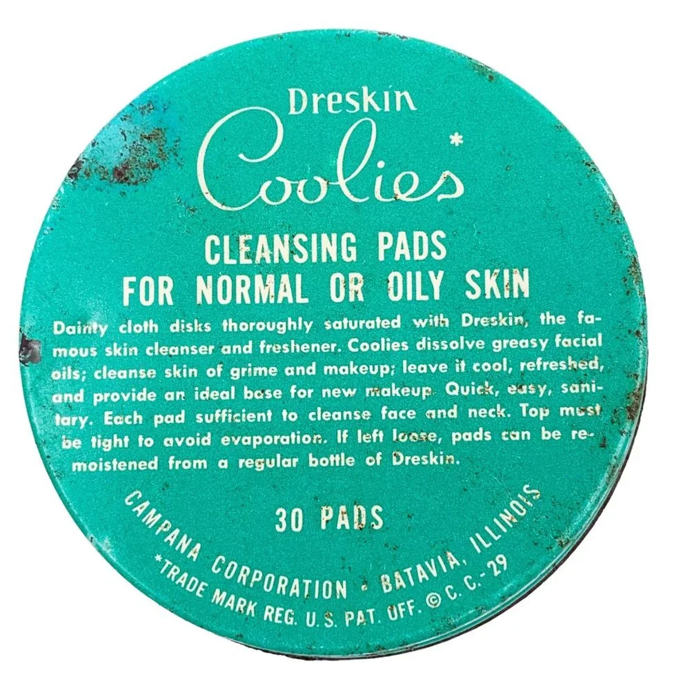 Vintage Dreskin Coolies Cleansing Pads Jar Empty Vanity Advertising MCM 40s Prop